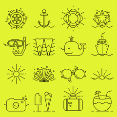 Naklejka premium Summer icon set. Vector illustration 