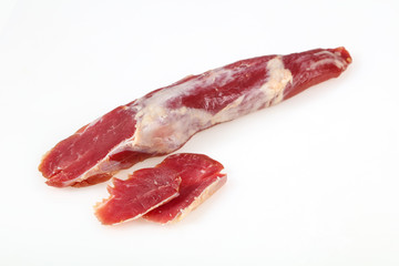 Smoked pork meat over white background
