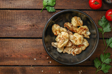 cauliflower grilled (fried grill vegetables or snack salad cabage) menu concept. food background. copy space. Top view