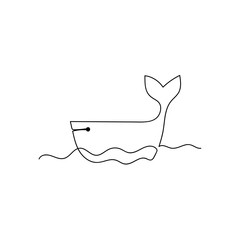 Continuous one line drawing whale. Hand drawn minimalist style. Vector illustration. Black and white