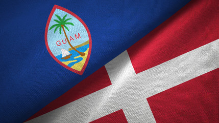 Guam and Denmark two flags textile cloth, fabric texture - obrazy, fototapety, plakaty