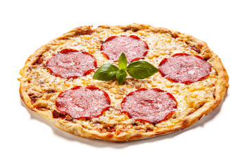 Margherita pizza on white background