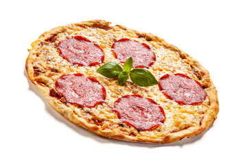 Margherita pizza on white background