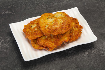 Roasted potato pancakes in the bowl