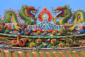 dragon on the roof of a Chinese temple in Bangkok, Thailand