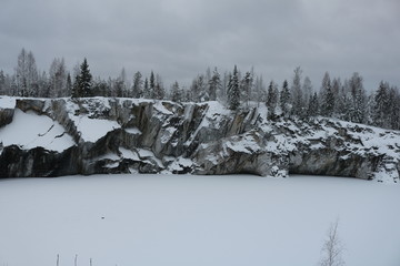 winter mountain landscape with pine trees in the snow