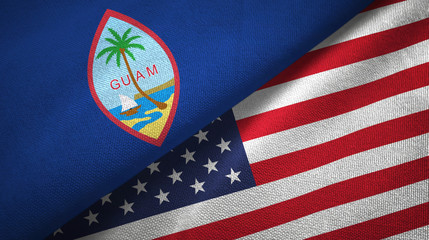 Guam and United States two flags textile cloth, fabric texture - obrazy, fototapety, plakaty