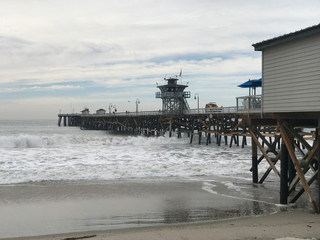 San Clemente Pier Waves on Cloudy Day
