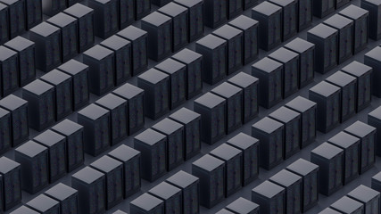 Fototapeta premium Server room data center. Backup, mining, hosting, mainframe, farm and computer rack with storage information. 3d render