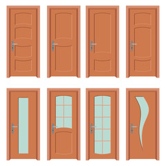 set of wooden doors, closed doors, interior doors with and without glass, interest design