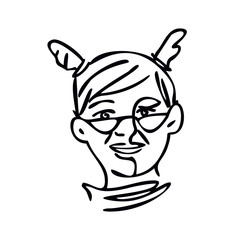 Portrait of a girl. Black line drawing. Laconic stylized image. Beautiful girl, woman.