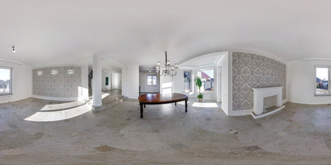  full seamless spherical hdri panorama 360 degres angle view in empty modern guest room without furniture in equirectangular projection, ready for AR VR content