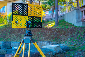 Cartographic device on a tripod. Theodolite with additional devices. Measuring tool for determining...