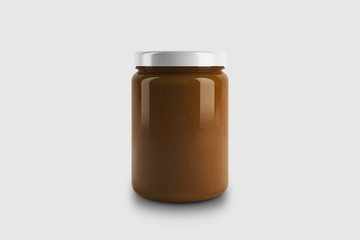 Glass Jar with Sauce or Jam isolated on light gray background .3D rendering