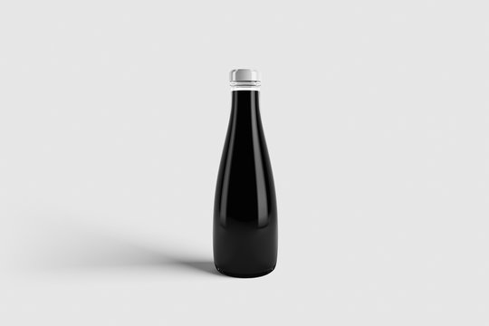 Glass Soy Sauce Bottle Mock up isolated on light gray background.3D rendering.