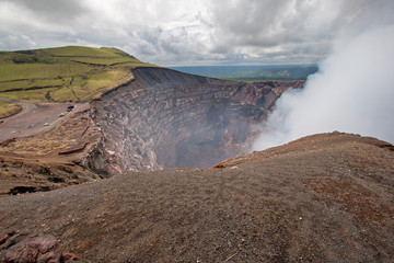 Masaya Volcano emitting large quantities of sulfur dioxide gas from active Santiago crater in Masaya, Nicaragua, Central America.