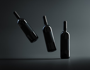 Three red wine bottles mockup. 3D render