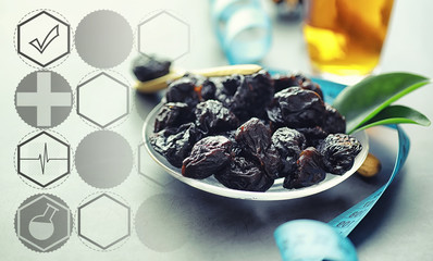  Healthy and proper nutrition for life. Healthy foods. Dried fruits for diet. Prunes, dates, raisins and figs.