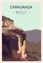 Chihuahua retro poster. Chihuahua travel illustration. States of Mexico