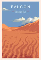 Falcon retro poster. Falcon travel illustration. States of Venezuela