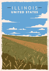 Illinois retro poster. USA Illinois travel illustration. United States of America greeting card.