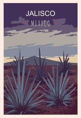 Jalisco retro poster. Jalisco travel illustration. States of Mexico
