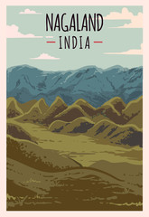 Nagaland retro poster. Nagaland travel illustration. States of India