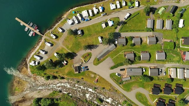 Beautiful Nature Norway Aerial view of the campsite to relax.