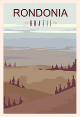Rondonia retro poster. Rondonia travel illustration. States of Brazil