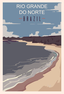Rio Grande Do Norte retro poster, travel illustration. States of Brazil
