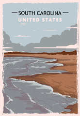 South Carolina retro poster. USA South-Carolina travel illustration. United States of America greeting card.