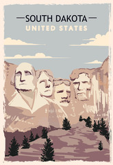 South Dakota retro poster. USA South-Dakota travel illustration. United States of America greeting card.