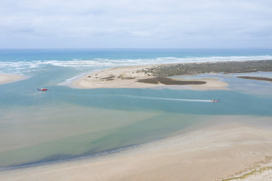 Aerial photograph of The Coorong at the mouth of the River Murray near Goolwa in South Australia