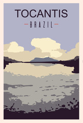 Tocantis retro poster. Tocantis travel illustration. States of Brazil