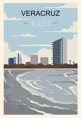 Veracruz retro poster. Veracruz travel illustration. States of Mexico