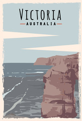 Victoria retro poster. Victoria travel illustration. States of Australia greeting card.