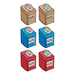 Set ballot box. Vector illustration box for vote. Ballot box for voting in elections hand drawn. Voting ballot, form, list icon.