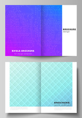 Fototapeta premium Vector layout of two A4 format modern cover mockups design templates for bifold brochure, magazine, flyer, booklet, annual report. Abstract geometric pattern with colorful gradient business background