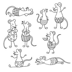 Fototapeta premium Vector doodle cute rat, symbol of 2020, coloring page