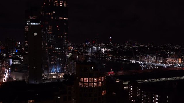 Thames river London night panorama