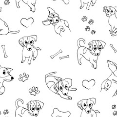 Dogs Jack Russell. Cute puppies. Seamless pattern