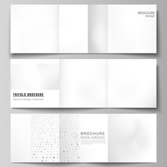 Vector layout of square covers design templates for trifold brochure, flyer, cover design, book design, brochure cover. Halftone effect decoration with dots. Dotted pattern for grunge style decoration