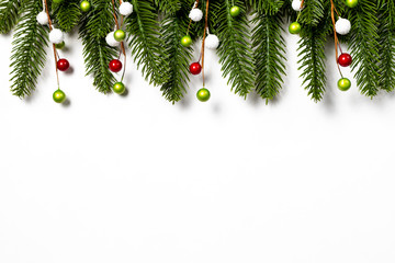 christmas tree with decoration on white background