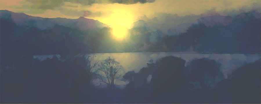 Beatiful Sky with Clouds Artistic. Craft Painting Landscape