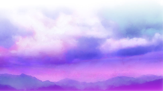 Beatiful Sky with Clouds Artistic Background. Craft Painting Landscape
