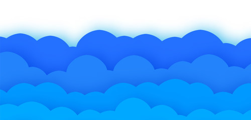 Fun Paper Cut Sky with Clouds. Cartoon Craft Elements