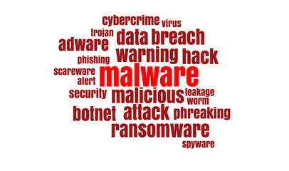 Obraz premium Conceptual Words Cloud. Data Breach, Malware, Cyber Attack, Hacked Concept