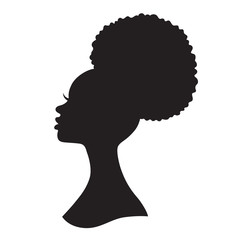 Black woman with puff drawstring ponytail silhouette. Vector illustration of African American woman profile with afro ponytail hairstyle.