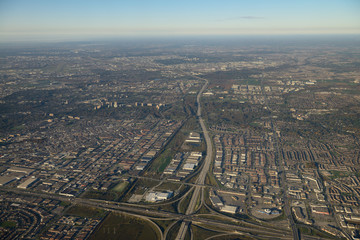 Aerial view west from intersection of highway 407 and 400 north Toronto and Vaughan