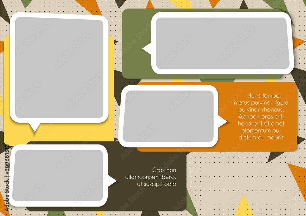 Wall mural template for photo collage or infographic in modern style. frames for clipping masks are in the vect